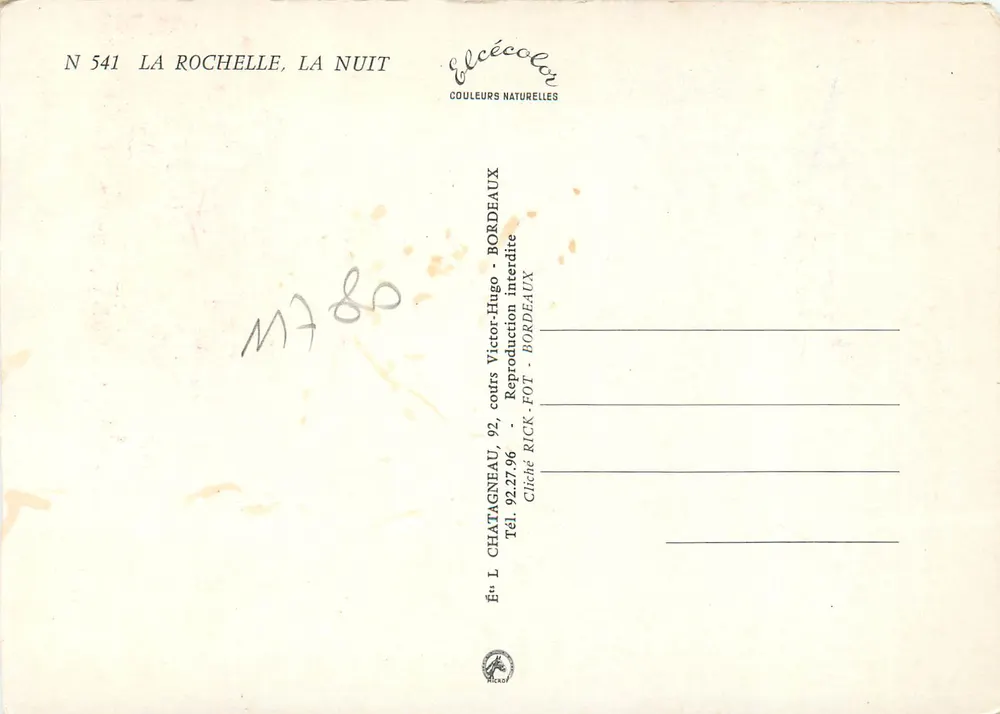 La Rochelle à Noite — Editor Elcécolor, n° 541 - Verso