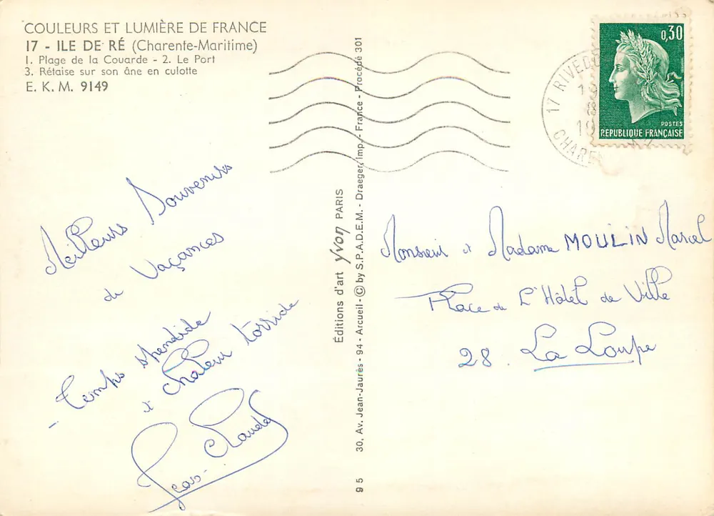 Ilha de Ré — Praia da Couarde, O Porto, Rétiaise montada em burro — Éditions d'art Yvon - Verso