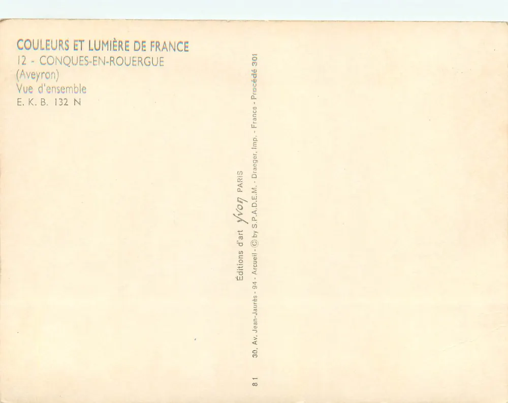 Conques-en-Rouergue — Vista geral — Éditions d'art Yvon - Verso