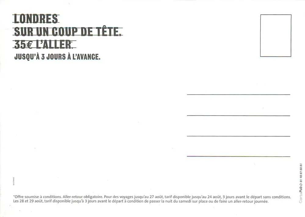 Londres sur un coup de tête — Eurostar, publicité promotionnelle - Verso