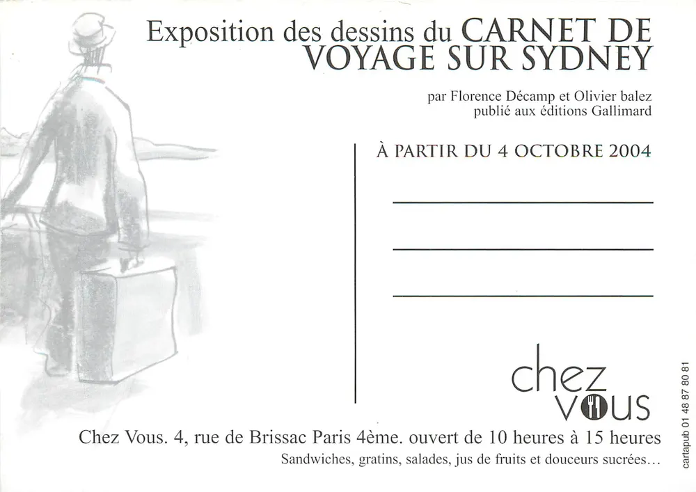 Ausstellung der Zeichnungen aus dem Reiseheft über Sydney — von Florence Décamp und Olivier Balez — bei Vous - Rückseite