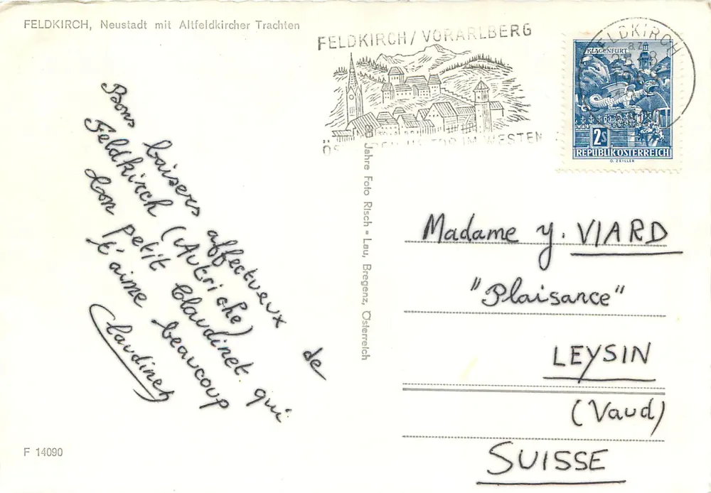 Feldkirch, Neustadt com Altfeldkircher Traje Tradicional — editor Fob Rich, n° F 14090 - Verso