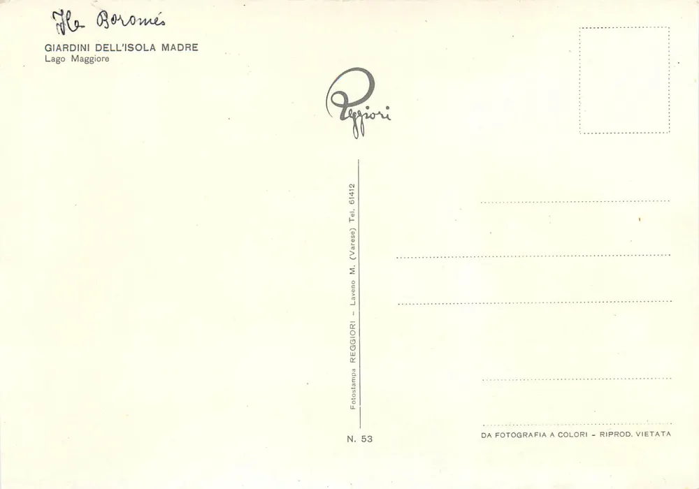 Giardini dell'Isola Madre — Lago Maggiore — editor Reggiori, n° 53 - Verso