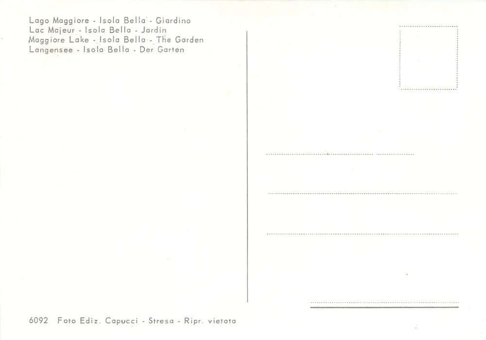 Isola Bella Garden - Lake Maggiore — Publisher Capucci, No. 6092 - Back