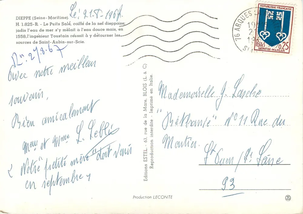 Der Salzbrunnen in Dieppe — Verlag Estel, Nr. 298.67 - Rückseite