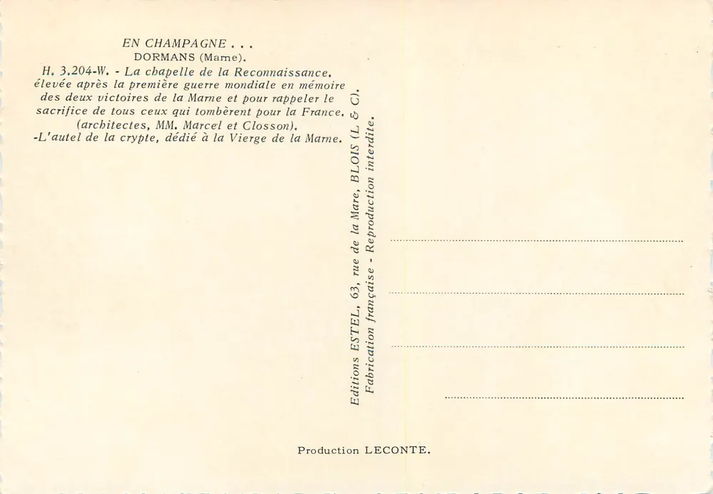 Chapelle de la Reconnaissance à Dormans — Dormans (Marne) — Éditions Estel - Verso