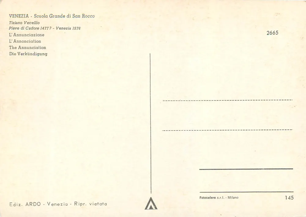 Die Verkündigung — Tiziano Vecellio, Venetien 1576 — Edition ARDO, n° 2665 - Rückseite