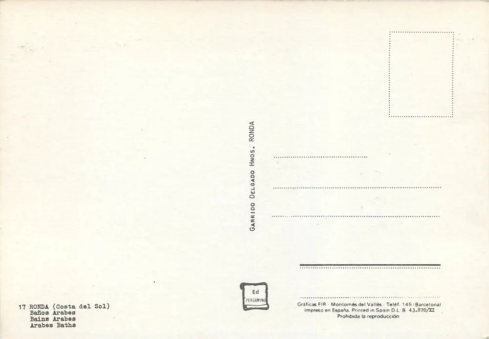 Ronda — Baños Arabes — Editor Garrido Delgado Hnos. - Verso