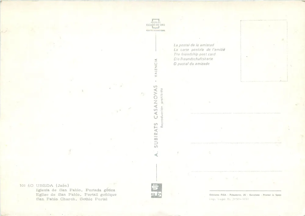Ubéda — Église Saint-Pablo, portail gothique — A. Subirats Casanovas, n° 60 - Verso