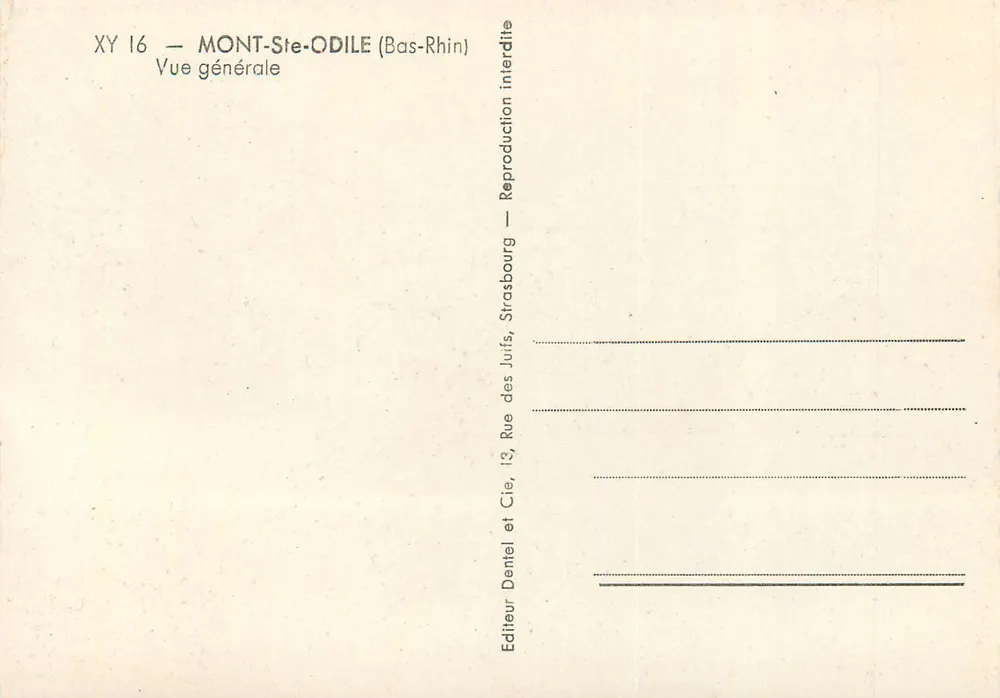 Monte Ste-Odile (Bas-Rhin) — Vista geral — Editor Dentel et Cie, Strasbourg - Verso