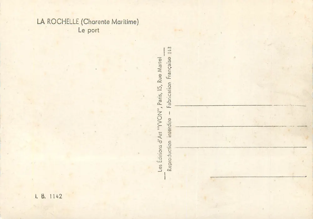 La Rochelle (Charente Maritime) — O porto — Edições d'Art 'YVON', Paris - Verso