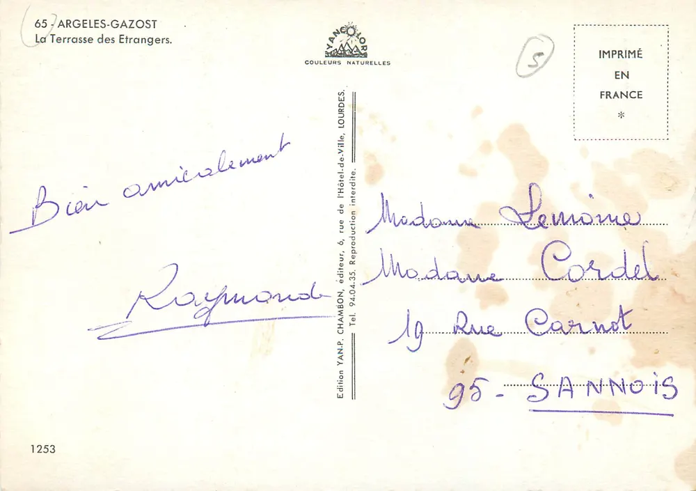 Argeles-Gazost — La Terrasse des Étrangers — Édition Yan-P. Chambon - Verso