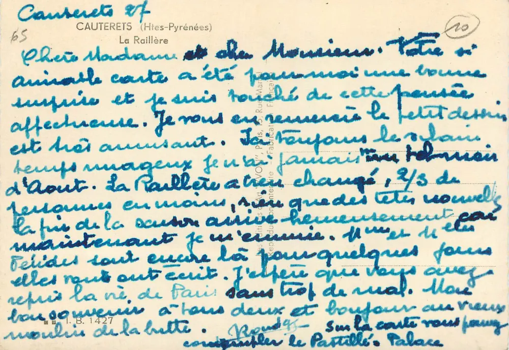 Cauterets (Altos Pirineos) — La Raillière — editor anónimo, número de serie 65 - Reverso