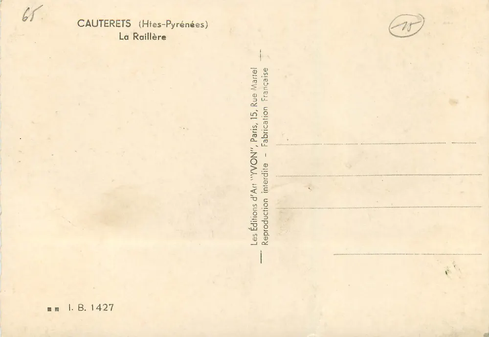 Cauterets (Hautes-Pyrénées) — La Raillère — Edições de Arte 'YVON' - Verso