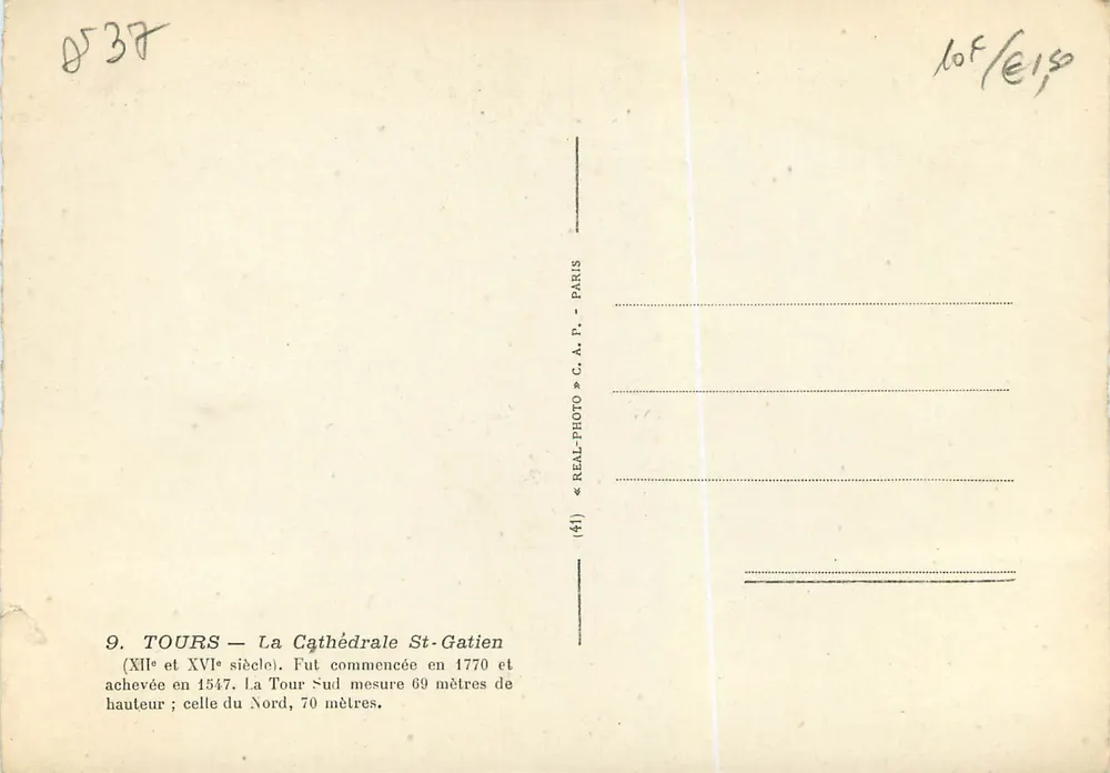 Tours — Kathedrale Saint-Gatien — Verlag C.A.P. Nr. 9 - Rückseite