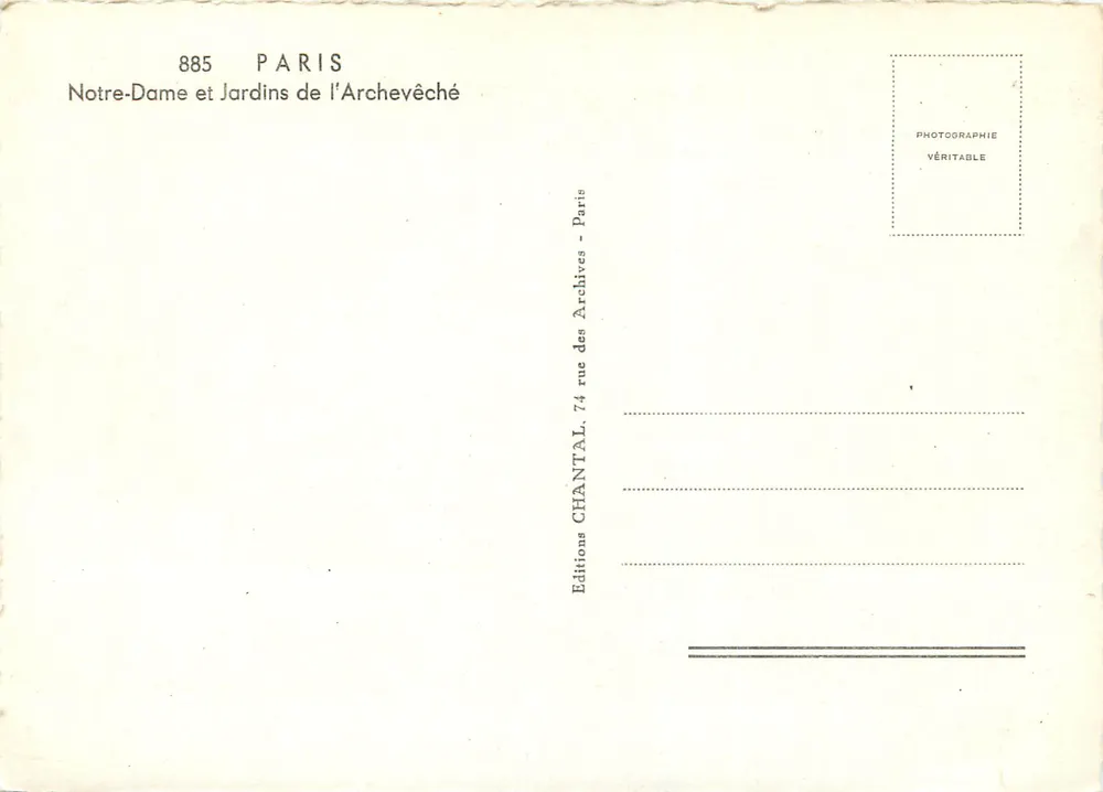 Notre-Dame de Paris — Jardins de l'Archevêché — Éditions Chantal - Verso