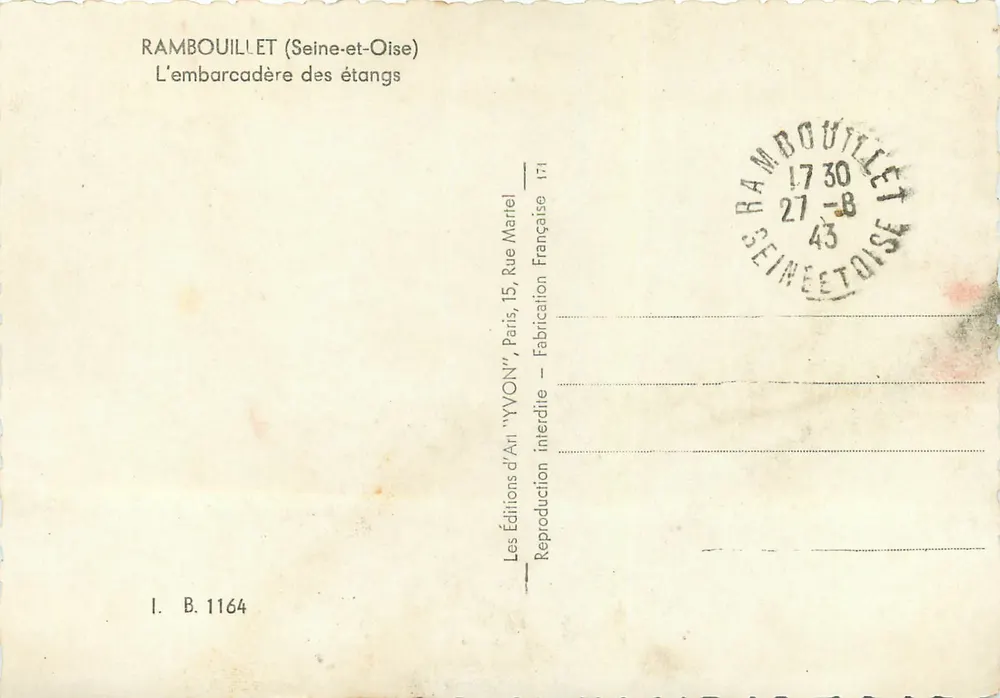 A doca dos lagos — Ramboillet (Seine-et-Oise) — Edições de Arte 'YVON', Paris - Verso