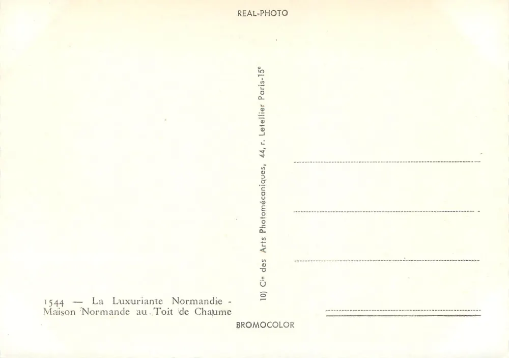 Normannische Haus mit Strohdach — Luxuriöse Normandie — Letellier, 44, r. des Arts Photomécaniques, Paris - Rückseite