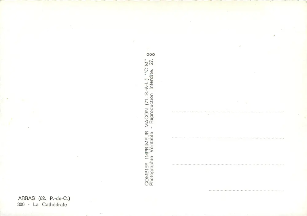 Arras — A Catedral — Impressor Combier, Macon - Verso
