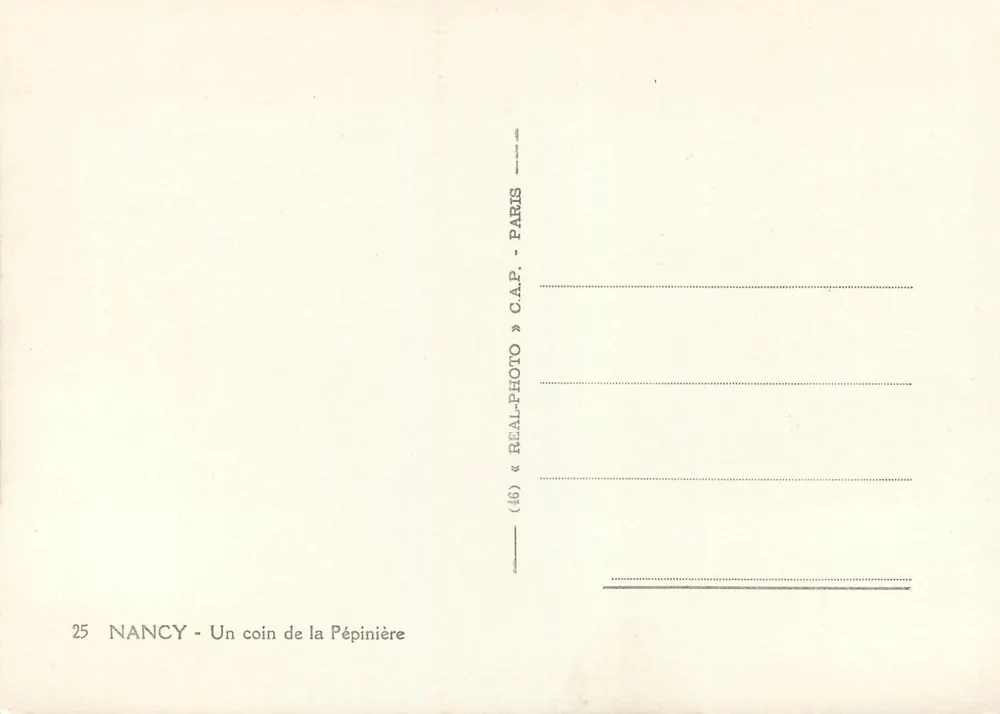 Nancy - Um canto da Pépinière — C.A.P. - Paris - Verso