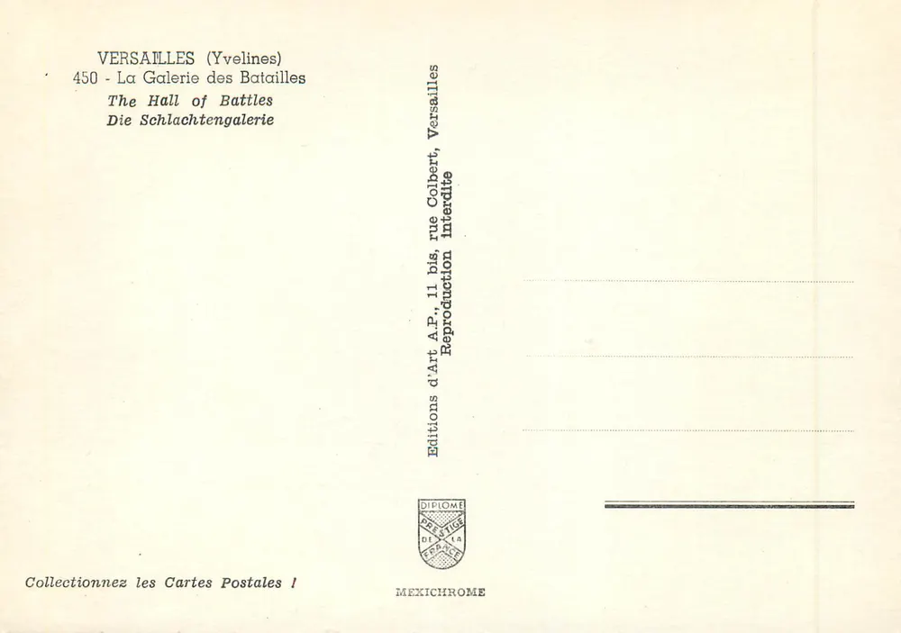 Versailles — La Galerie des Batailles — Éditions Diplôme - Verso