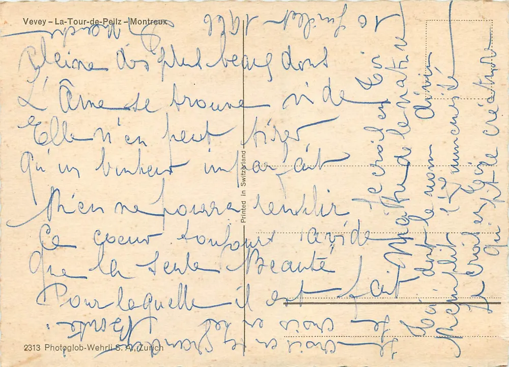 Vevey — La Tour-de-Peilz — Montreux — Photoglob-Wehrli S.A. Zurich, n°2313 - Verso