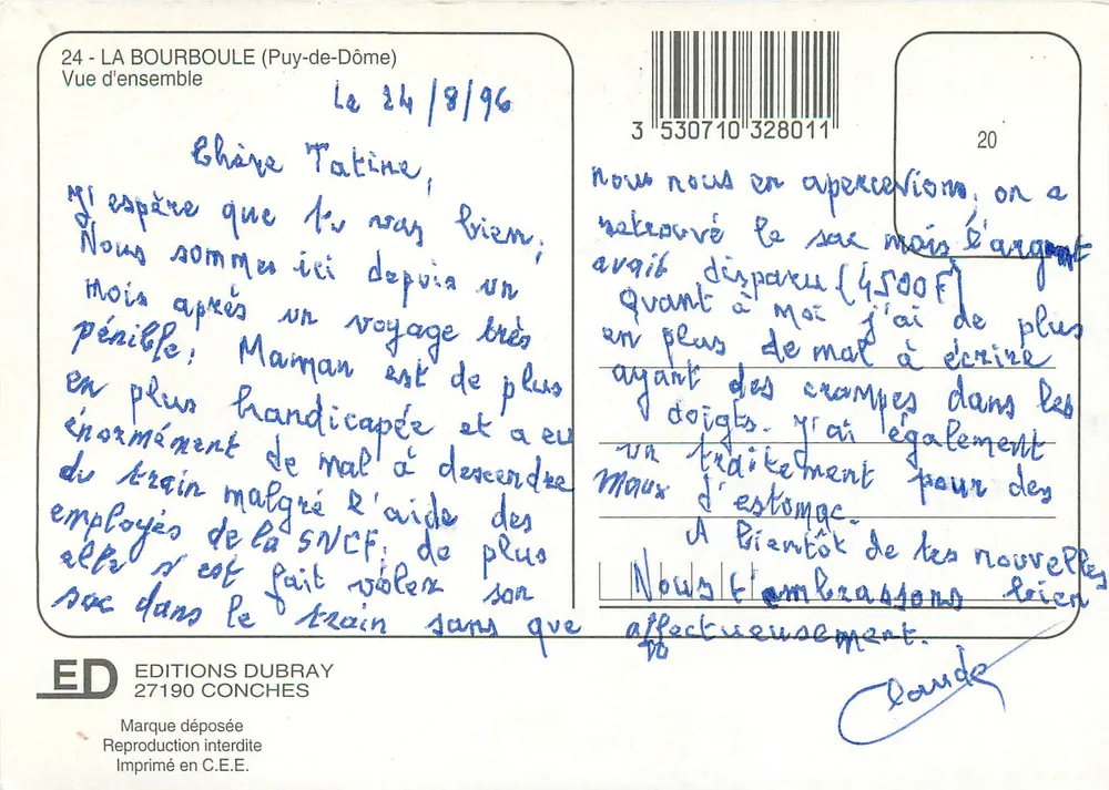 La Bourboule (Puy-de-Dôme) — Vista geral — Éditions Dubray, n°20 - Verso