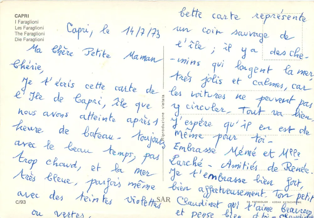 Os Faraglioni — Capri — editor SAR, n° C/93 - Verso