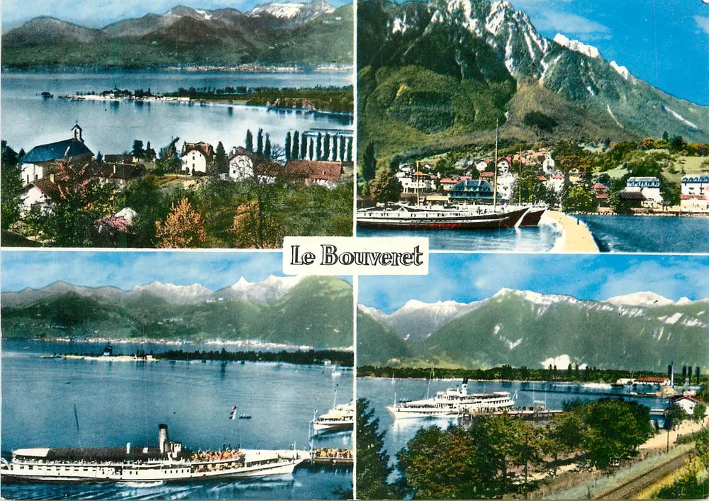 Le Bouveret — vista panorâmica do lago com montanhas nevadas — Edições Perrochet, Lausanne, n° B. 538 - Frente