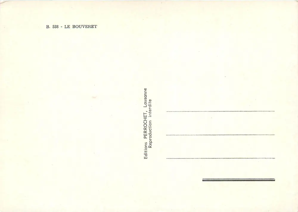 Le Bouveret — vista panorâmica do lago com montanhas nevadas — Edições Perrochet, Lausanne, n° B. 538 - Verso