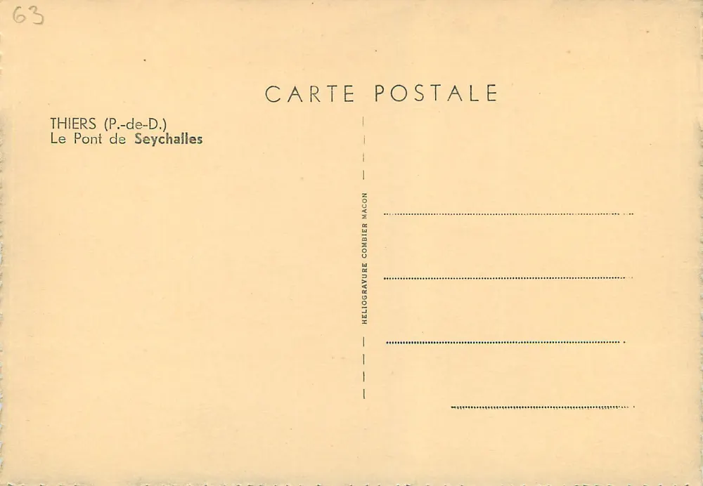 Thiers (P.-de-D.) — O Ponte de Seychailles — Héliogravure Combier Macon - Verso