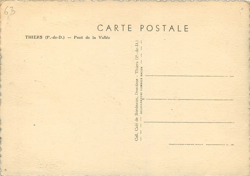Ponte da Vallée — Thiers (P.-de-D.) — Editor Héliogr. de Combier, Macon - Verso
