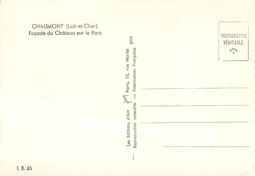 Castelo sobre o Parque — Chaumont (Loir-et-Cher) — Edições d'Art Martel - Verso