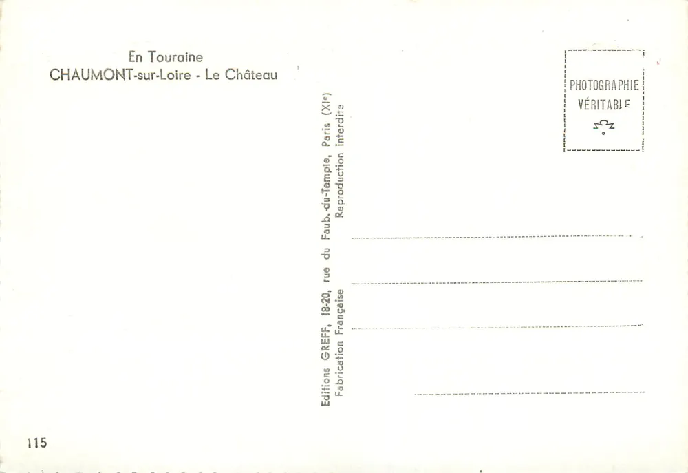 Chaumont-sur-Loire — Le Château — Éditions GREFF, Paris - Verso