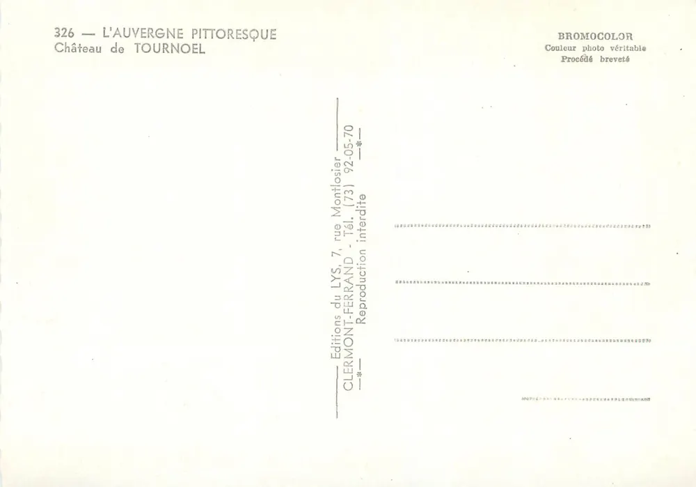 Château de Tournoel — Pittoreske Auvergne — Editions Clermont-Ferrand - Rückseite