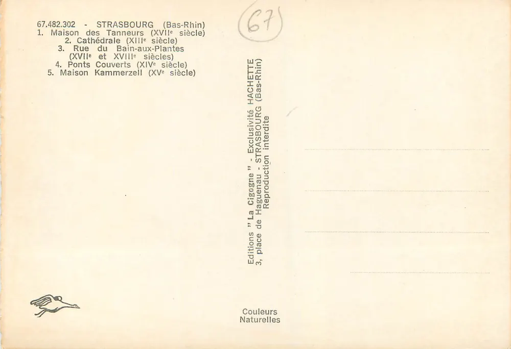 O Velho Estrasburgo — Editor Hachette, n° 67.482.302 - Verso