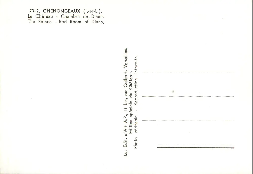 Chenonceau — Chambre de Diane — Édition d'Art A.P., Versailles - Verso