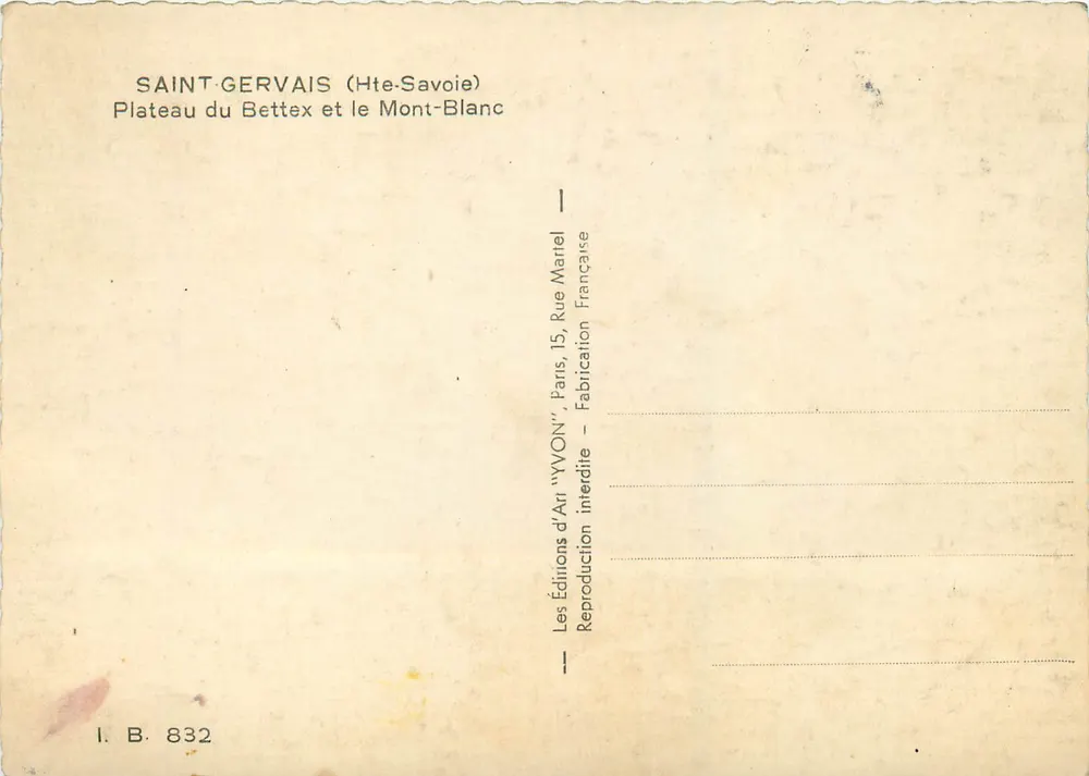 Saint-Gervais (Hte-Savoie) — Plateau du Bettex und Mont-Blanc — Kunstausgabe 'YVON' - Rückseite