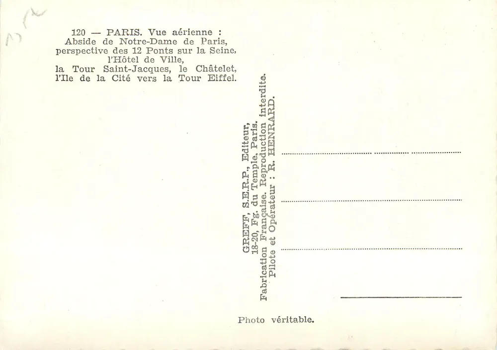 Paris — Vue aérienne — Greff, éditeur - Verso