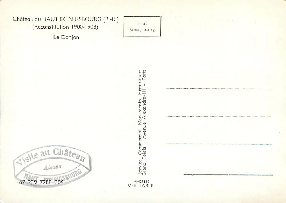 Haut-Kœnigsbourg 성 — 1900-1903년 재건 — Service Commercial Grand Palais Paris - 뒷면