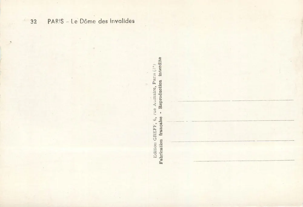 Paryż - DOME DES INVALIDES — Wydawnictwo Greff - Rewers
