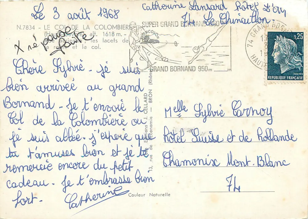 Le Col de la Colombière — Hauts-Alpes, alt. 1618 m. — Éditions J. Cellard, N.7834 - Verso