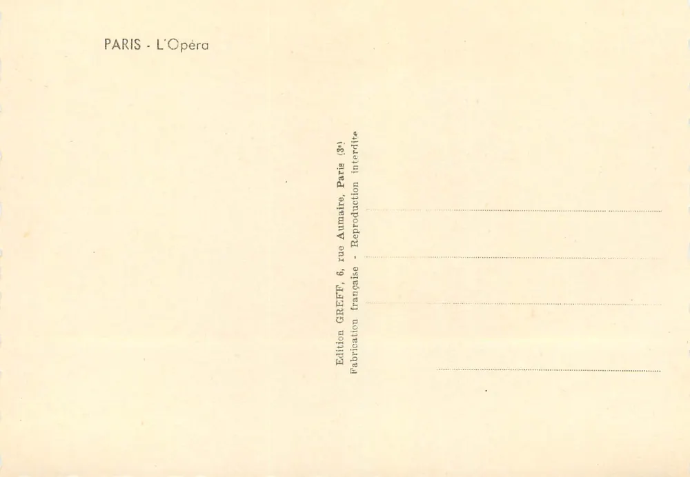पेरिस - ऑपेरा — संस्करण GREFF, रू Aumaire, पेरिस (3e) - पीछे