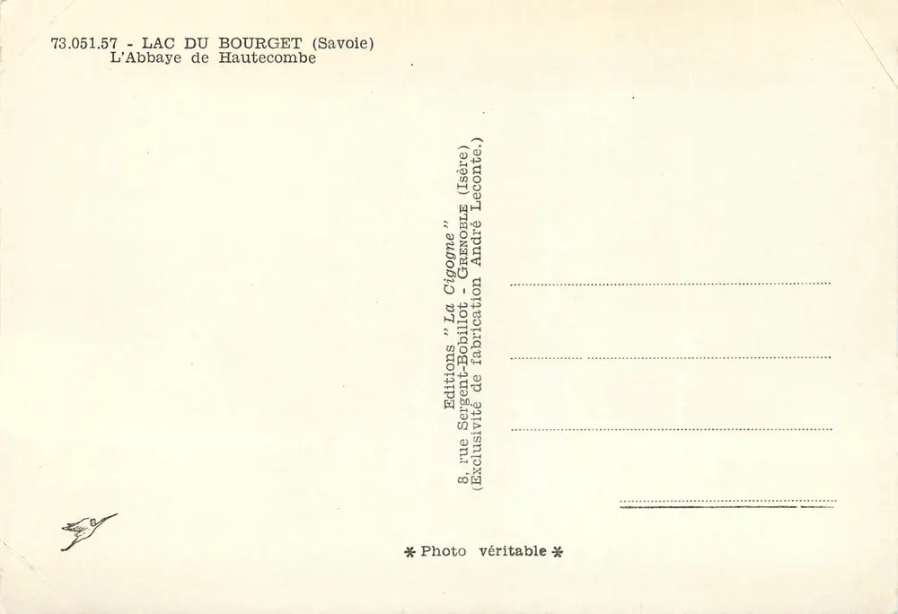 L'Abbaye de Hautecombe — Lac du Bourget (Savoie) — Éditions 'La Cigogne' - Verso