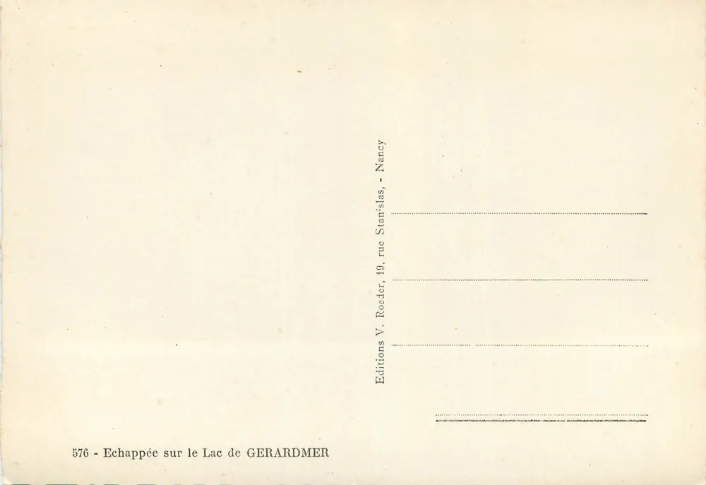 Paisagem do Lago de Gérardmer — Éditions V. Roeder, Nancy - Verso