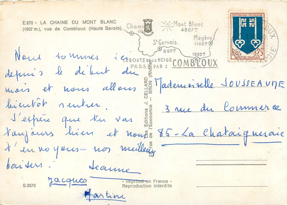Mont-Blanc von Combloux gesehen — Éditions J. Cellard, n° S.2670 - Rückseite