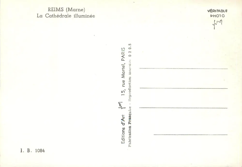 Reims (Marne) — De geïllumineerde kathedraal — Editions d'Art, Parijs - Achterkant