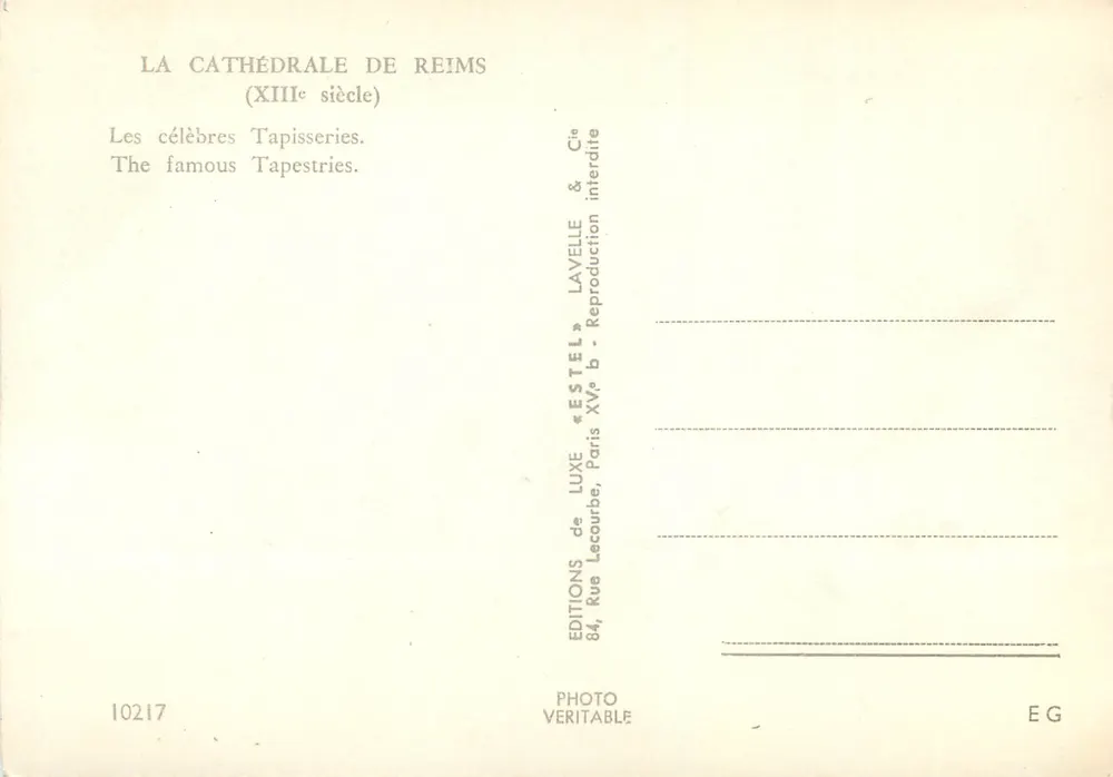 Cathédrale de Reims — Tapisseries célèbres — Éditions de Lavelle & Estel - Verso