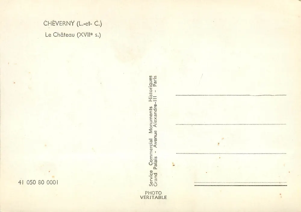 Castelo de Chèvreny — século XVIII — Service Commercial Historiques Grand Palais, Paris - Verso