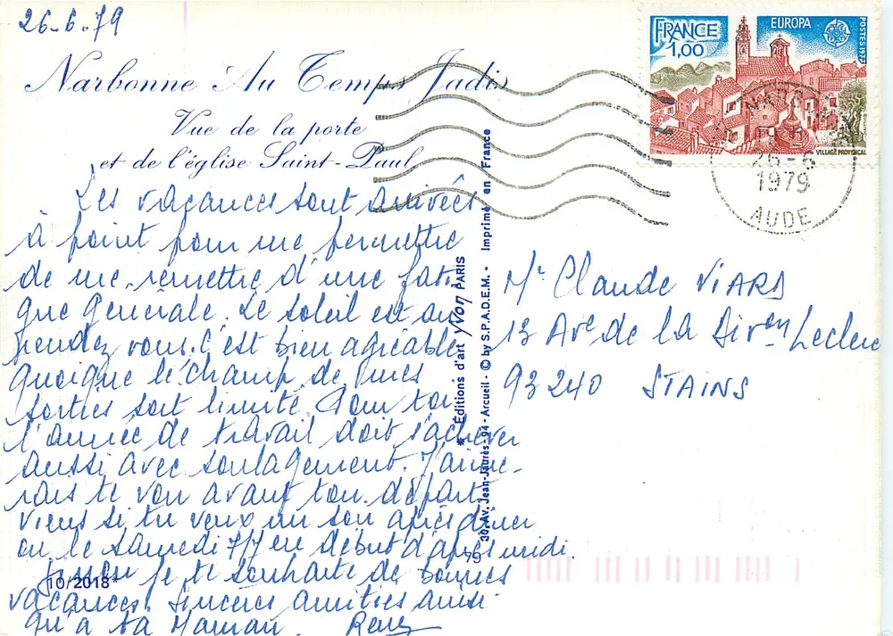 Narbonne (Aude) — Vista da porta e da igreja Saint-Paul — Éditions d'art d'Arcueil - Verso